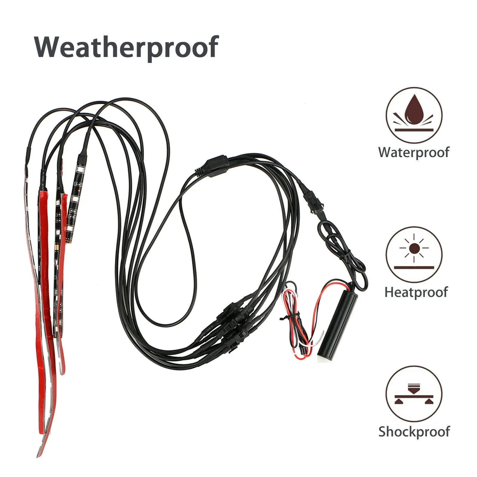 Black silicone RGB LED light strip with wireless remote control for vehicle atmosphere lighting