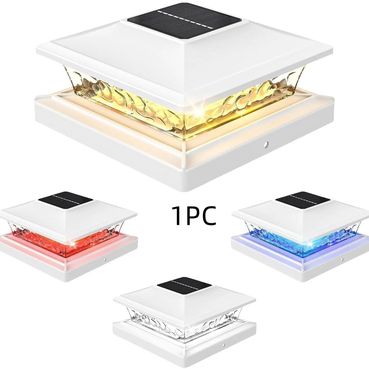 Solar pillar light with frosted 52 x 52mm panel, PP PS body and two-colour white warm white LED