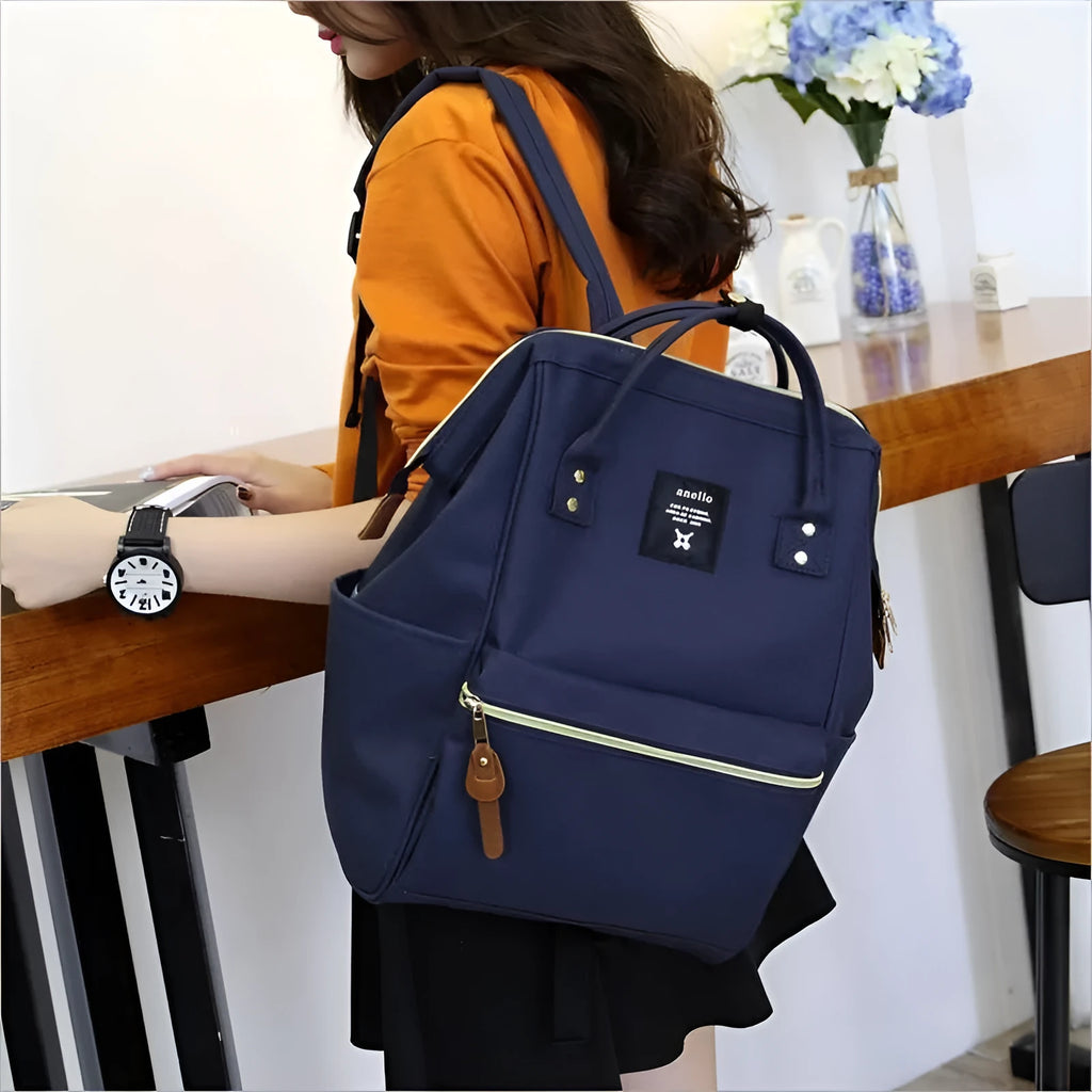 Women backpack 39cm Japanese style school bag travel tote with zipper and side pockets in multiple colours
