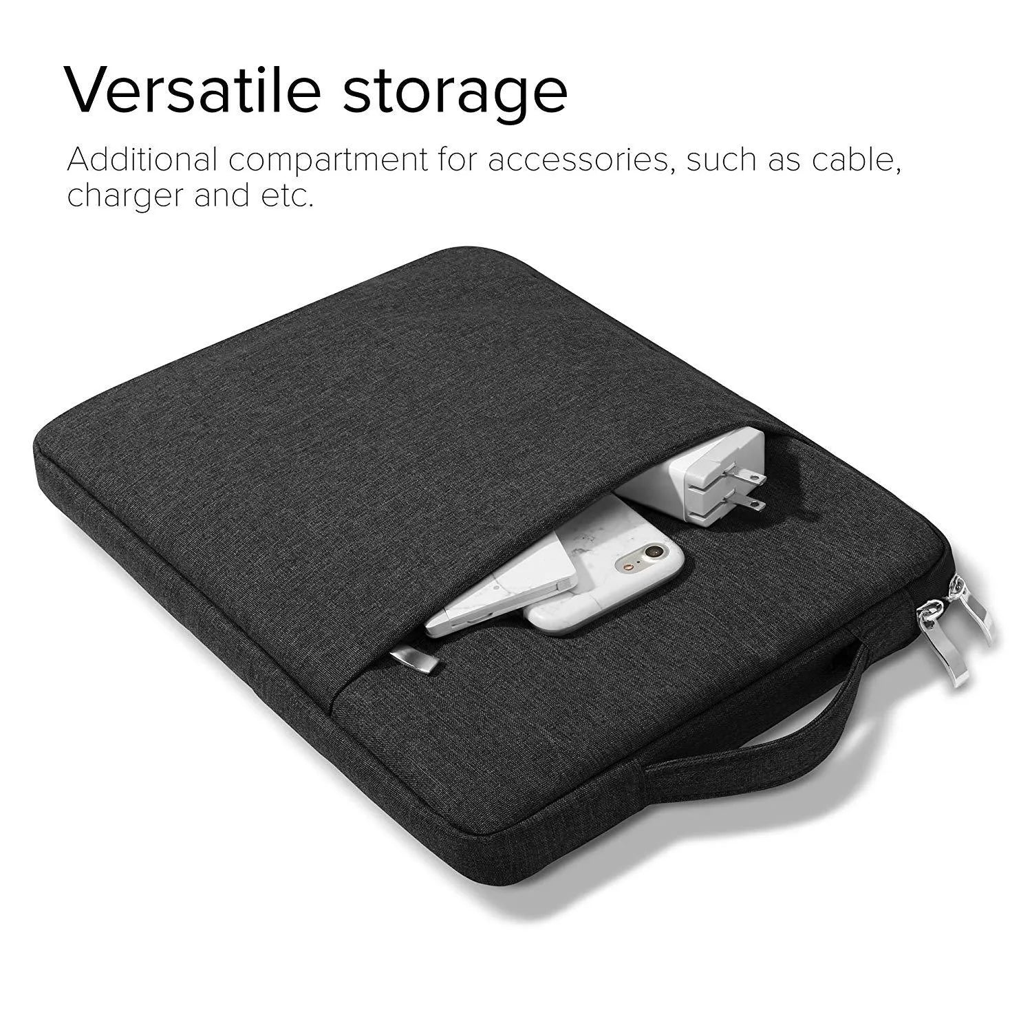 Grey canvas leather-style protective case for a Pro 12.9 tablet with a handbag design.