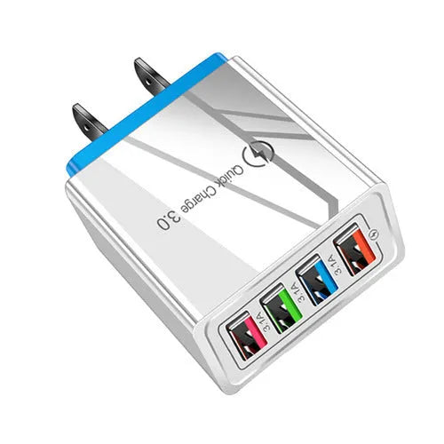 Intelligent 3A mobile phone charging head with luminous indicators showing four USB ports