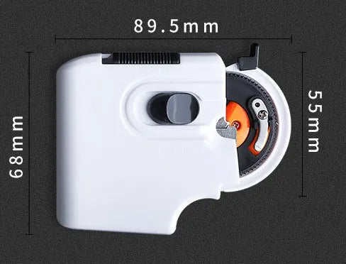 Fully automatic hook tie device in ABS plastic, shown in Black, Tan and White, with Long and Short size options for fishing hook tying.