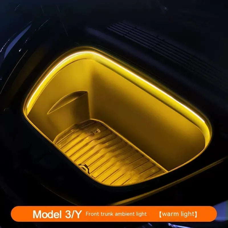 Tesla Model 3 and Model Y front footwell ambient lighting kit with soft silicone light bar in three colour options