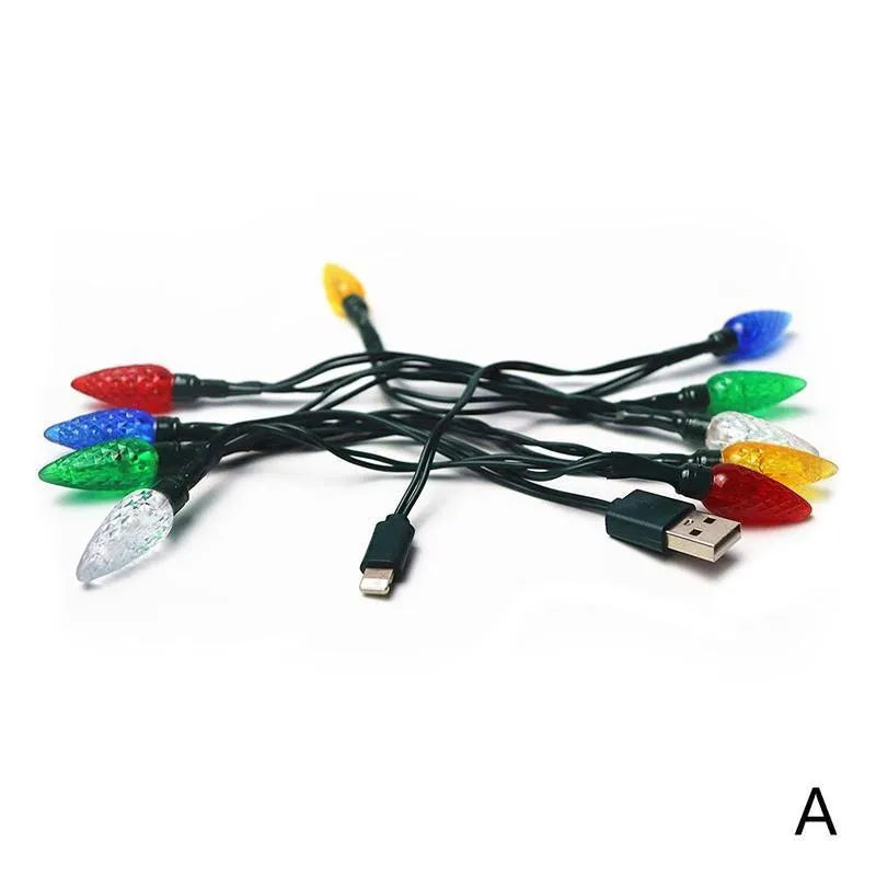 USB charging cable with 10 flashing LED Christmas lights for mobile devices and room decoration