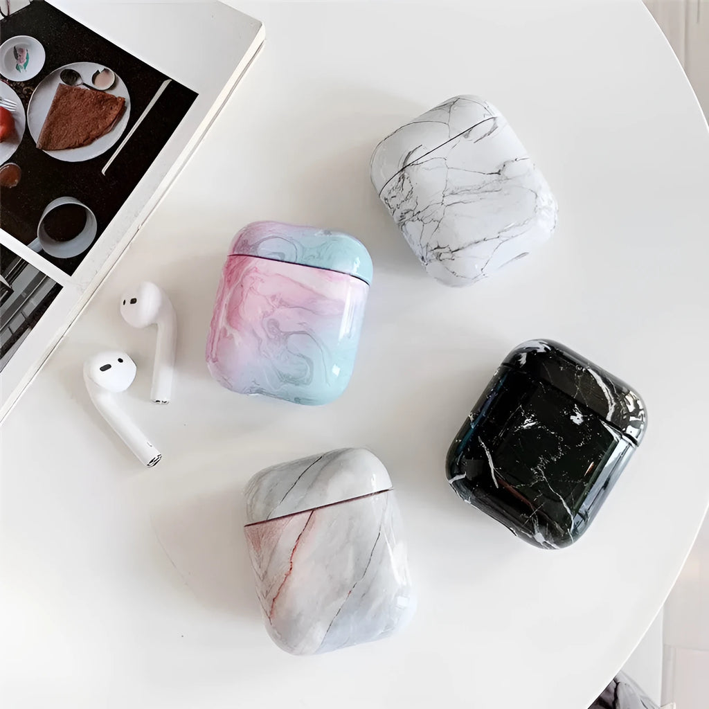 Hard white marble PC protective case for Apple AirPods 1 and AirPods 2 wireless earphones