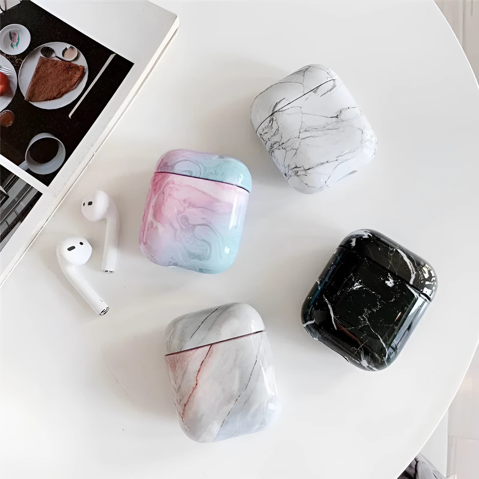 Hard white marble PC protective case for Apple AirPods 1 and AirPods 2 wireless earphones
