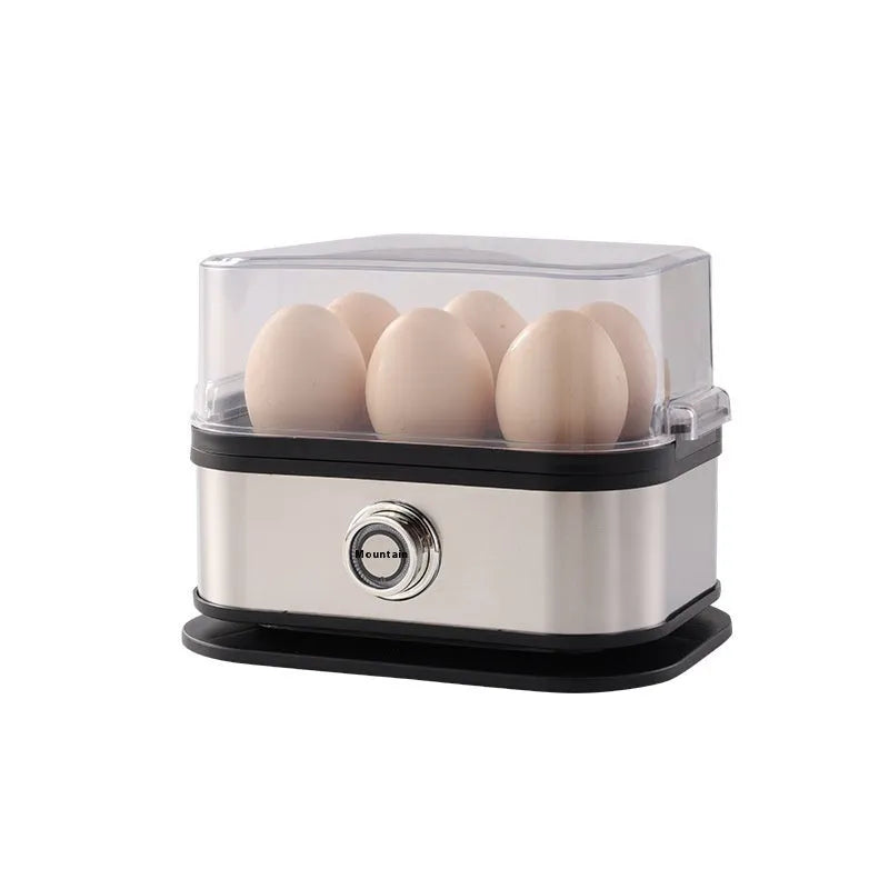Black stainless steel portable egg boiler with carrying belt for travel cooking