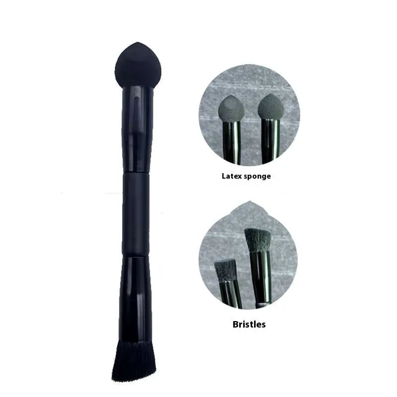 Black concealer brush with angled sponge tip and wooden handle for dark circle coverage