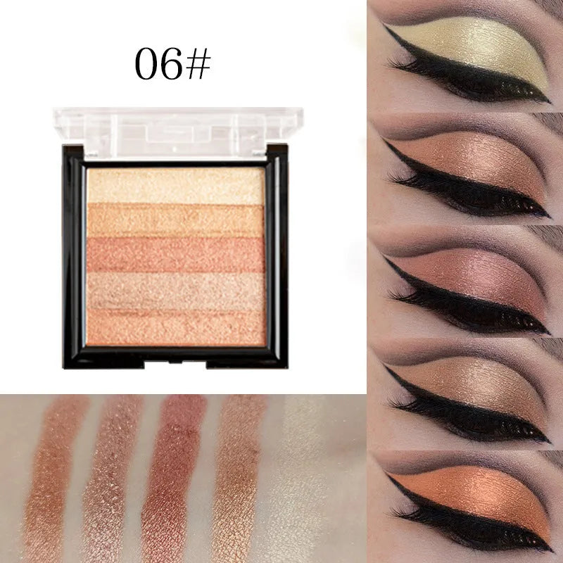 Highlight eye shadow palette with six colour shades for contour brightening and dimensional makeup effects