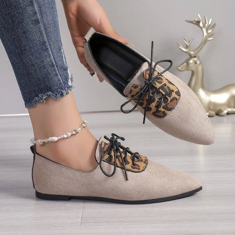 Plus size women's pointed toe leopard print pumps in beige with rubber sole