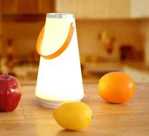 White rechargeable LED bedside lamp with touch control and USB cable