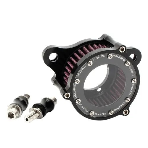 CNC aluminium motorcycle air filter with transparent glass showing black filter element for Harley Davidson
