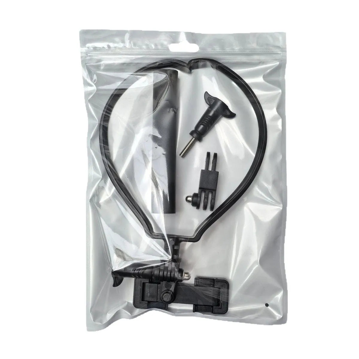 Black plastic universal cell phone neck hanging bracket with horizontal and vertical rotating clip and extension piece