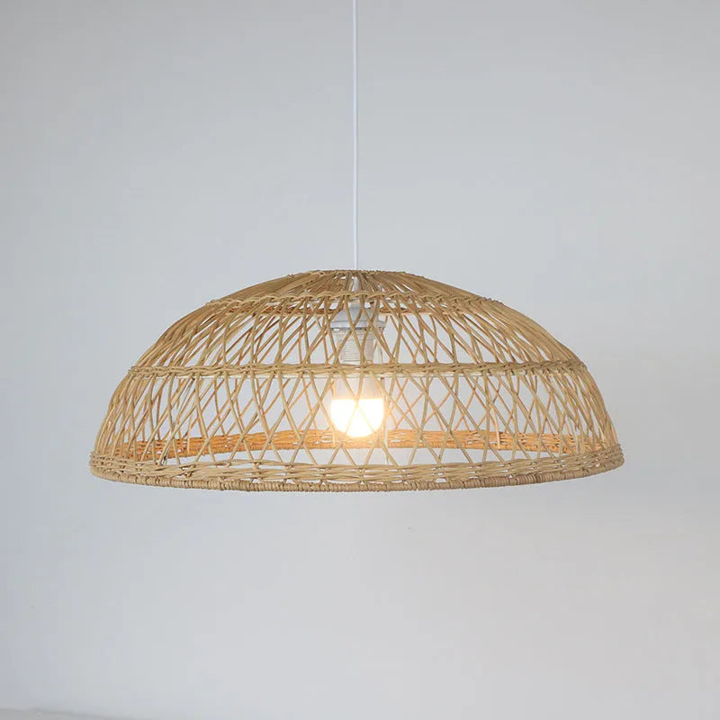 Handwoven bamboo chandelier lampshade 60cm diameter natural colour with open weave pattern