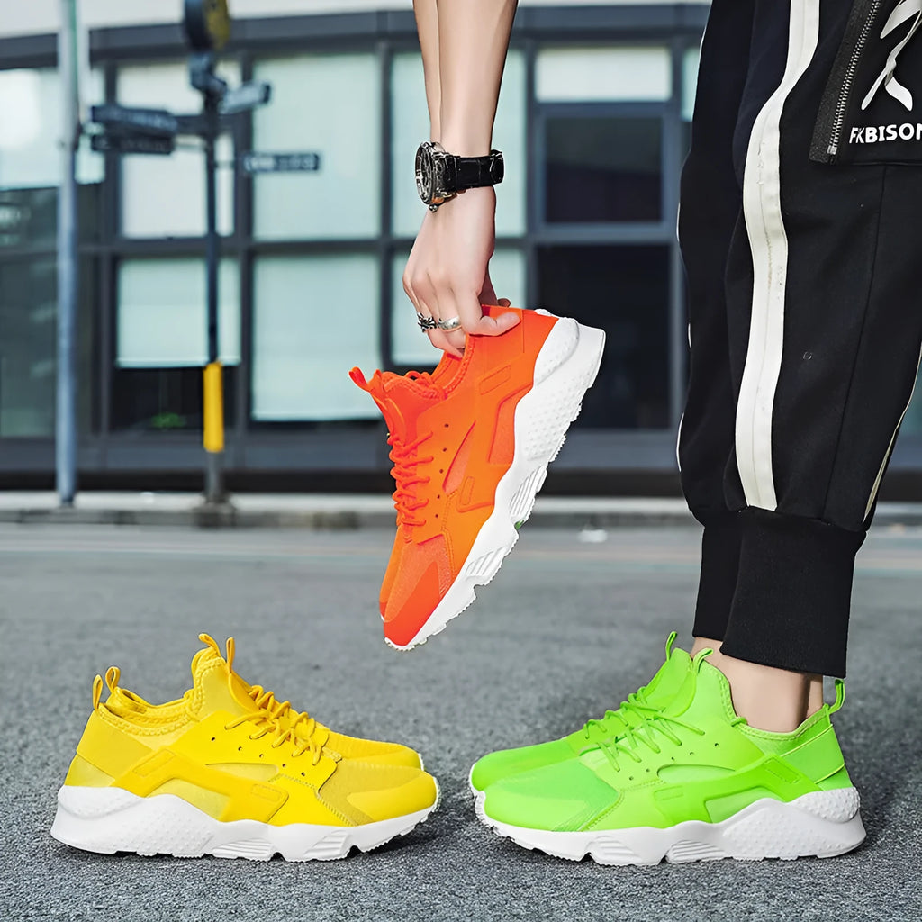 Men's mesh casual shoes with cross shoulder straps in green colour with front lace-up design