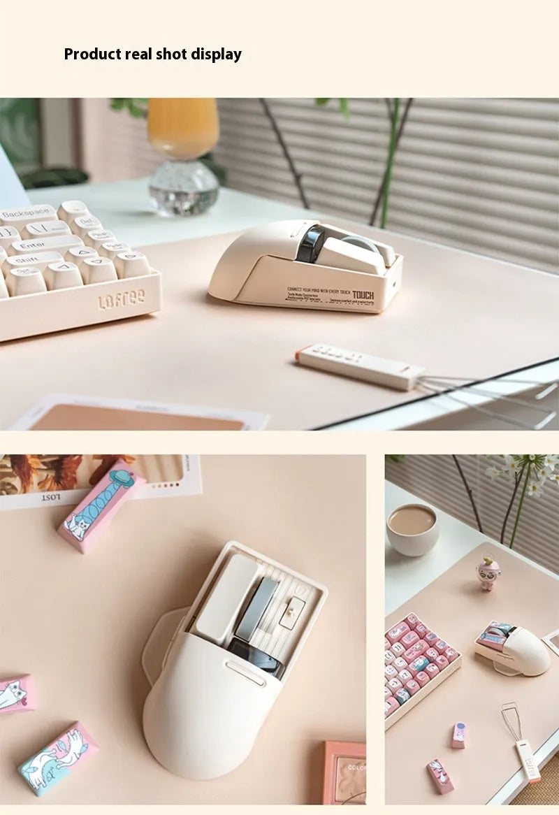 Xiaoqiao tofu colour wireless mouse with ergonomic design on a desk