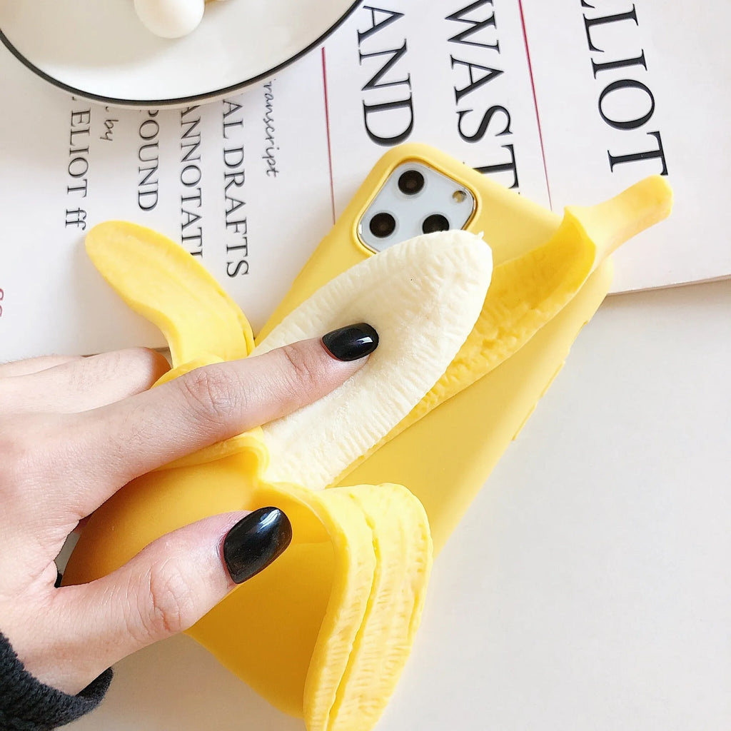 Banana design mobile phone case for iPhone on a white background.
