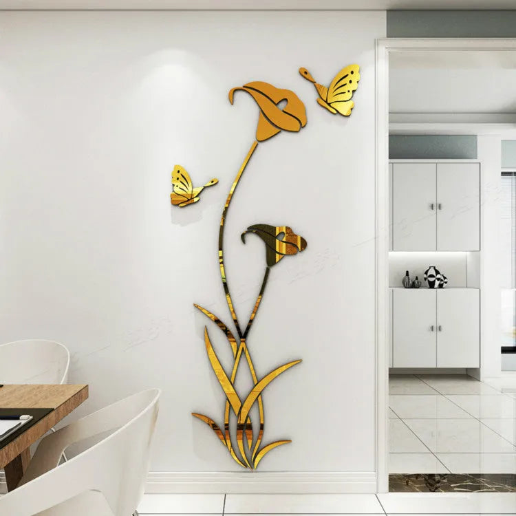 Lily 3D stereo acrylic wall sticker in various sizes and colours including red, purple, pink, sky blue, silver, and gold
