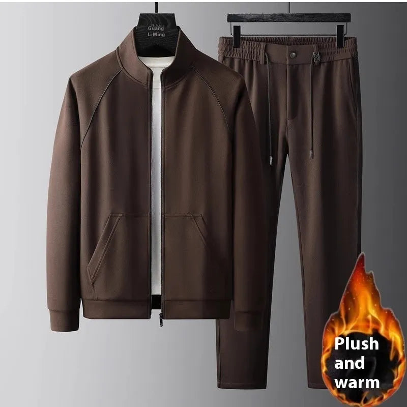 Men's stand collar sports suit set in slim fit with coat and trousers