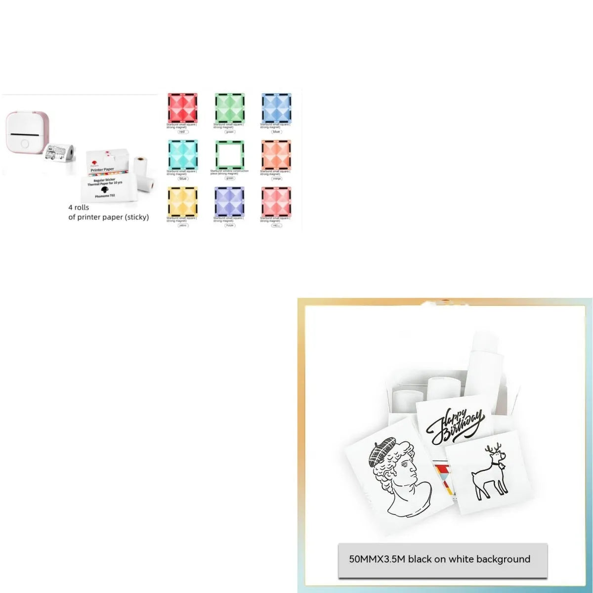 Portable mini thermal label printer in white, 87mm by 90mm by 40mm, with Bluetooth connectivity and inkless printing