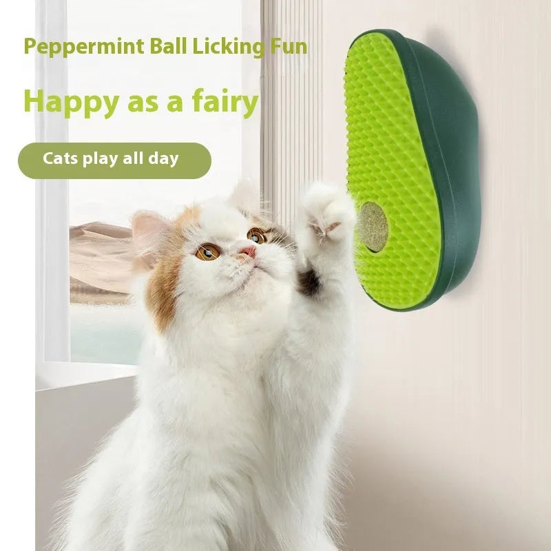 Green avocado-shaped cat scratching toy with sisal scratching surface measuring 13.5cm long
