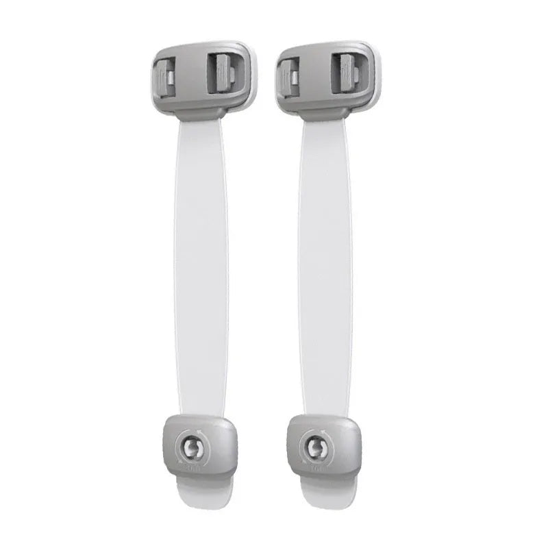 Grey and green adjustable child safety cabinet locks with adhesive backing