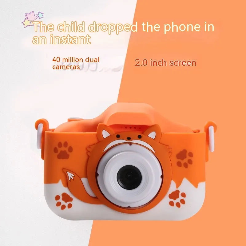 HD children's digital camera in blue or orange with photo sticker and filter functions