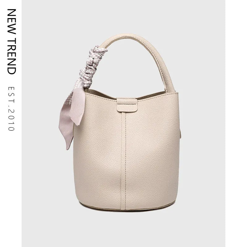 Lychee pattern PU leather messenger bag, bucket type, 18cm, available in apricot, black, brown, gray, red, white