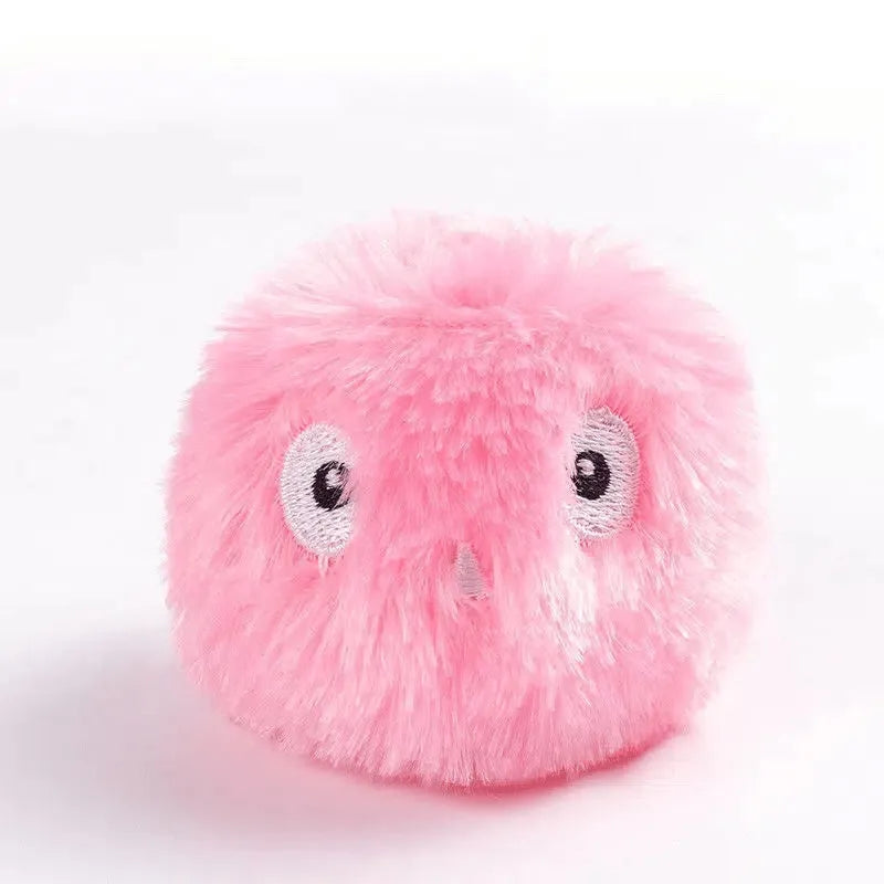 Interactive cat toy ball in blue, pink, or yellow with 55mm diameter and animal sound activation