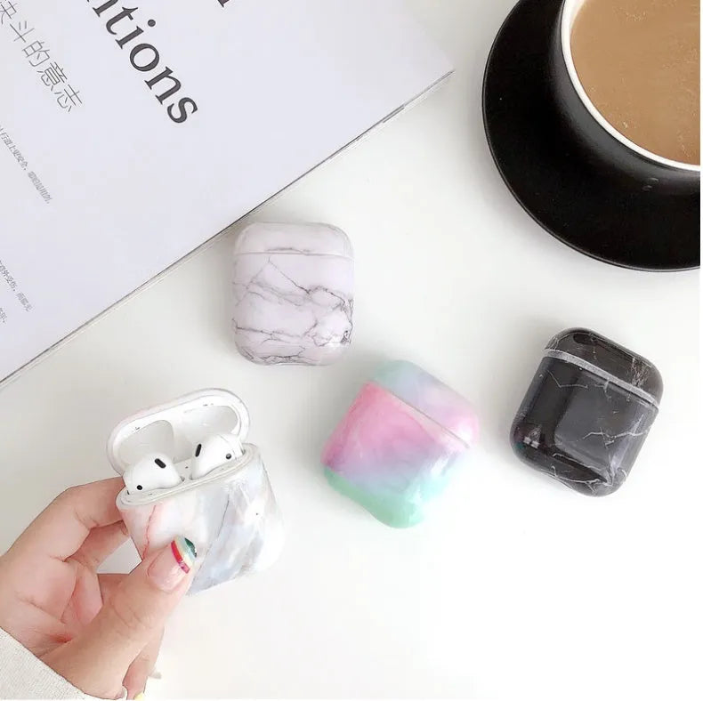 Hard white marble PC protective case for Apple AirPods 1 and AirPods 2 wireless earphones