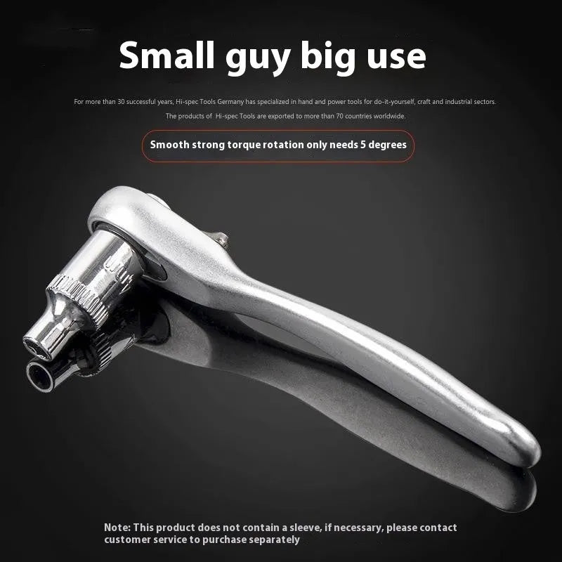 Silver galvanised steel mini ratchet wrench socket wrench on neutral background