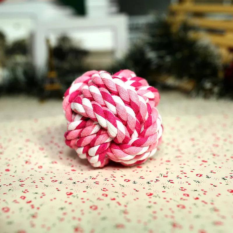 Hand-woven cotton rope ball dog toy, medium 7 cm diameter, blue multicolor pink options