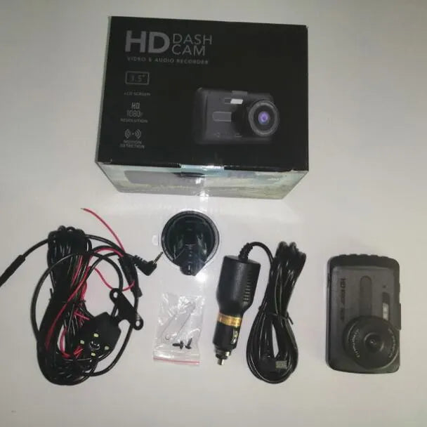 1080P dual lens car dash cam with 3.5in IPS screen, 170 degree front lens, 120 degree rear camera, 16GB option