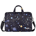 Black waterproof polyester laptop liner bag with 13 inch laptop inside, showing 352mm length and slim profile