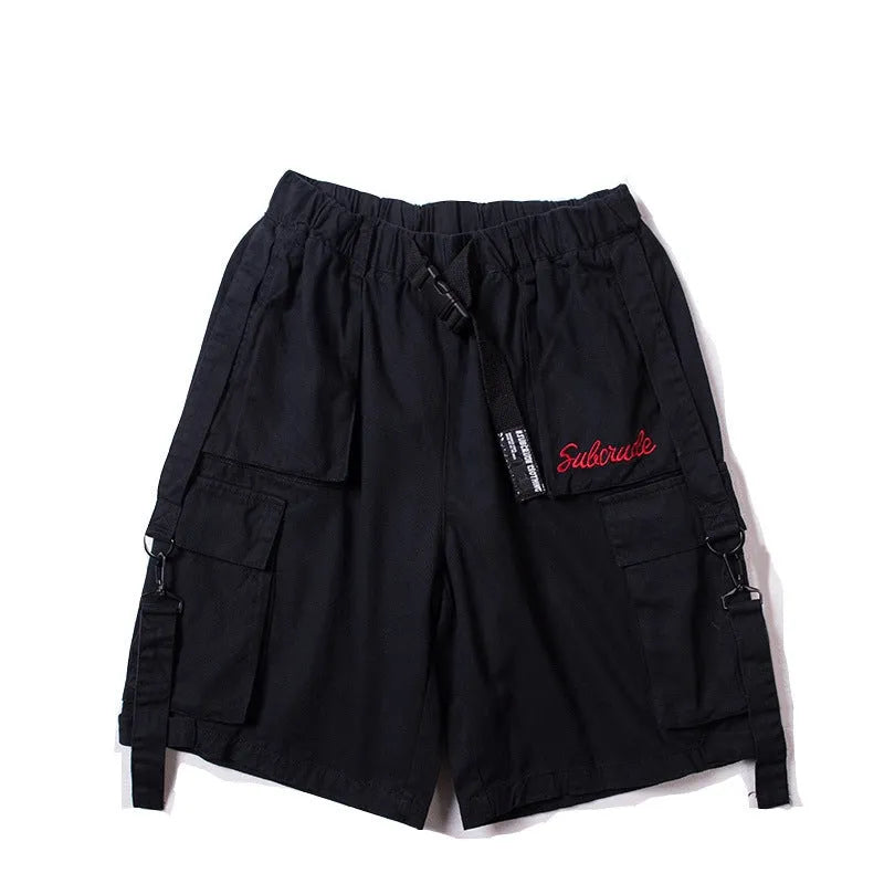 Hip hop men's cotton shorts in black, green, or khaki, sizes L to XXL, casual streetwear style