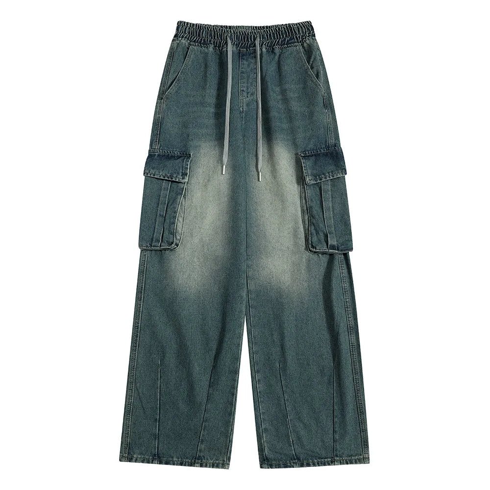 Men's cotton denim fashion work trousers in blue or gray, available in sizes M L XL