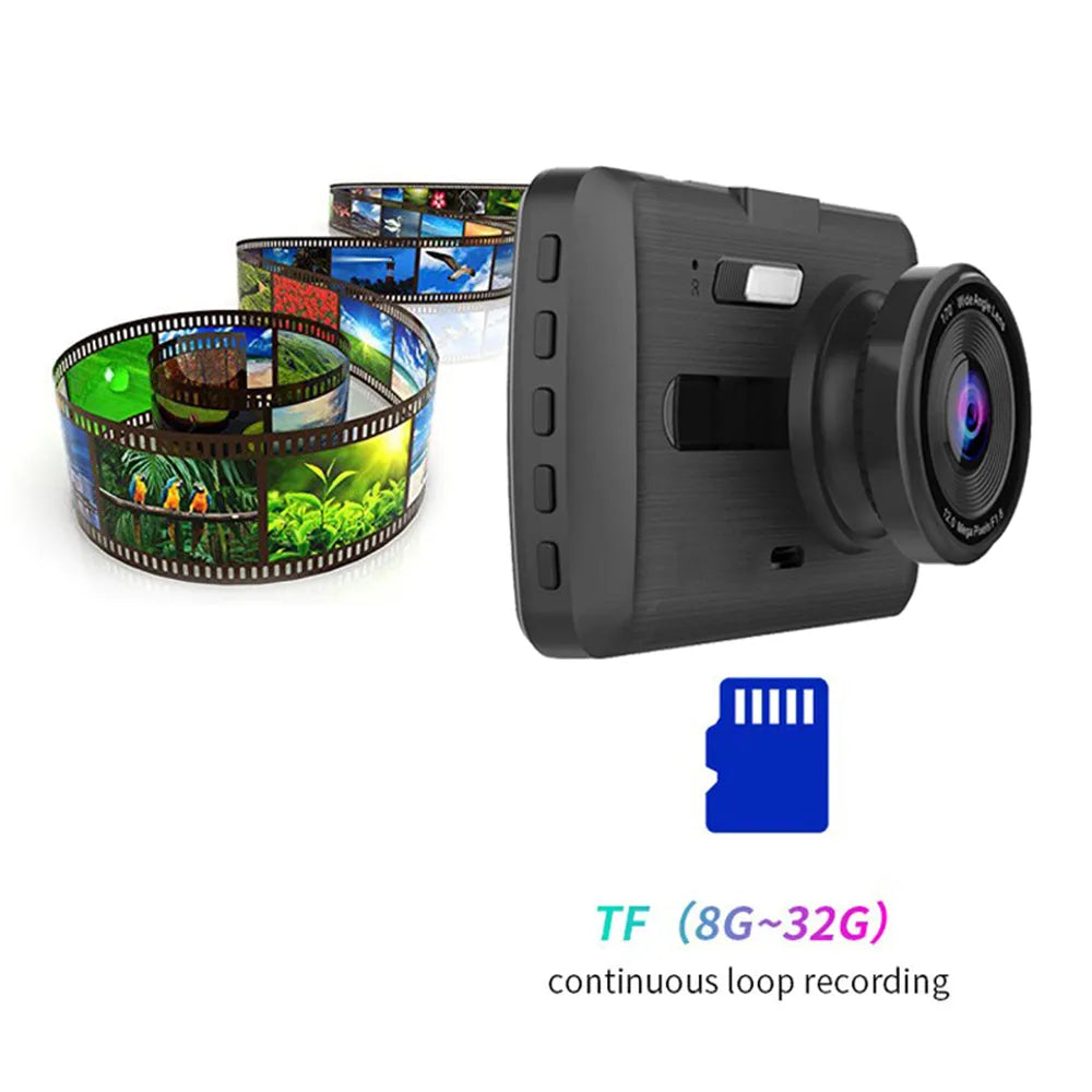 1080P dual lens car dash cam with 3.5in IPS screen, 170 degree front lens, 120 degree rear camera, 16GB option