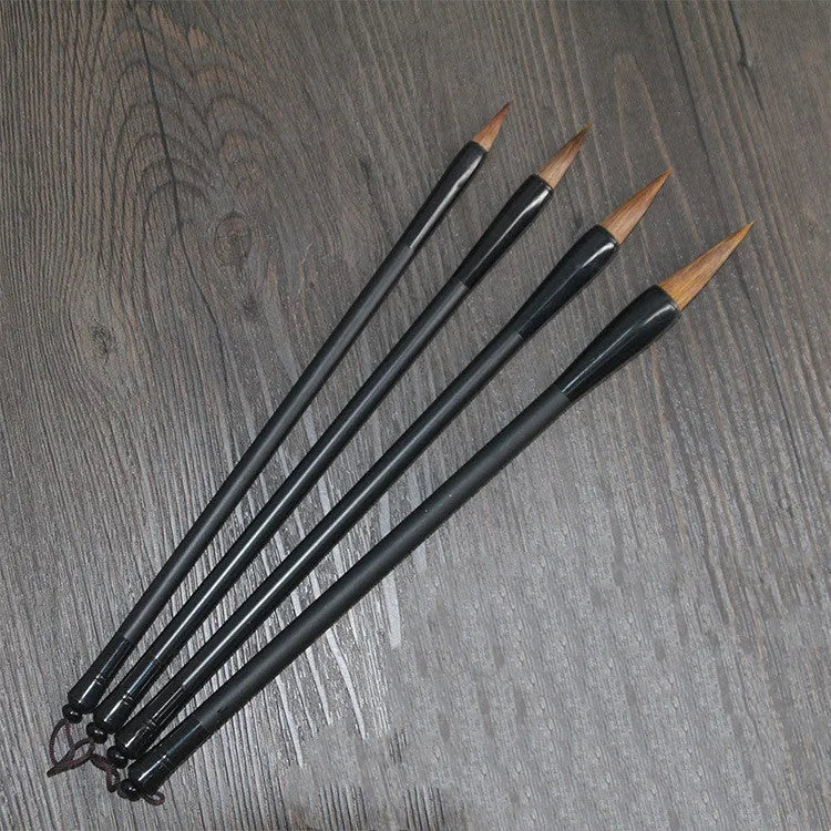 Student Chinese calligraphy brush with steel barrel and wolf hair nib, 23cm long