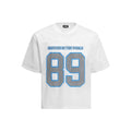 Loose-fit casual t-shirt in black or white colour, polyester blend fabric, Asian sizing