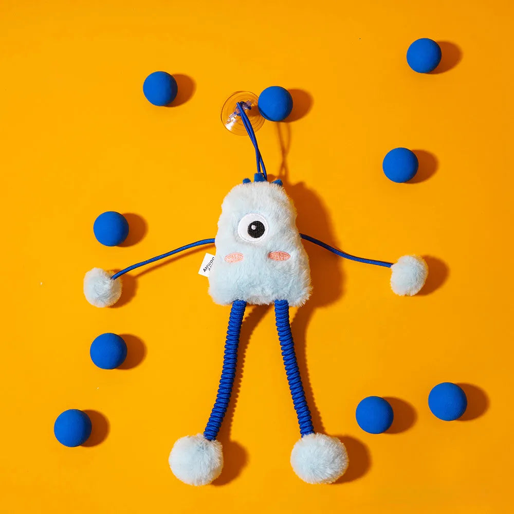 Blue plush ring cat toy with elastic telescopic rope and mint bell, measuring 30cm