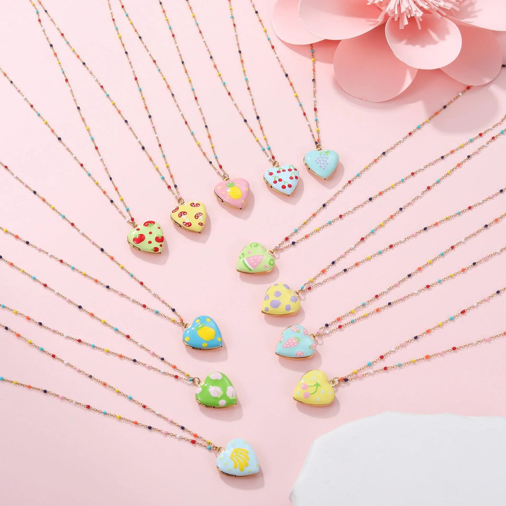 Gold-plated stainless steel necklace with fruit heart pendant on adjustable chain