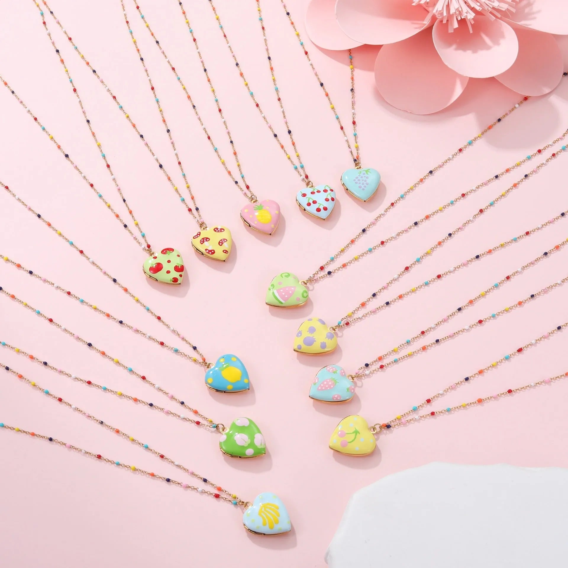 Gold-plated stainless steel necklace with fruit heart pendant on adjustable chain