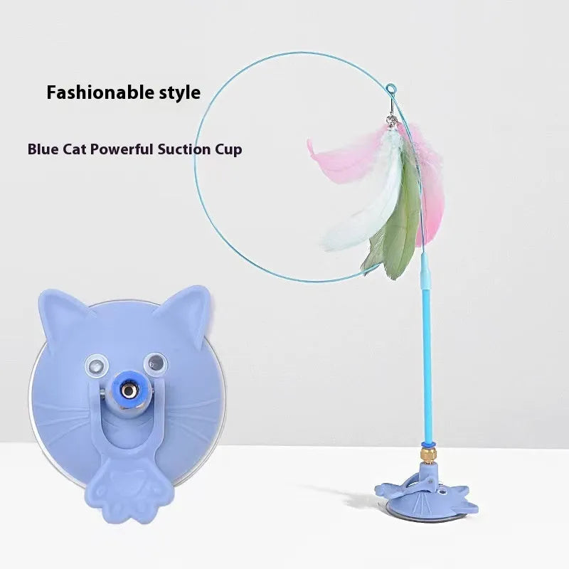 Cat teaser strong suction cup long brush holder toy with bell for indoor play with plastic construction