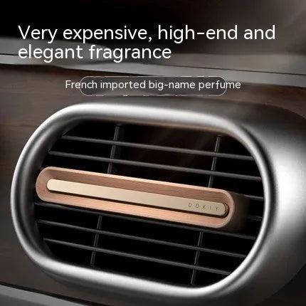 Long strip car aromatherapy ornament with air vent clip in metallic grey or walnut colour