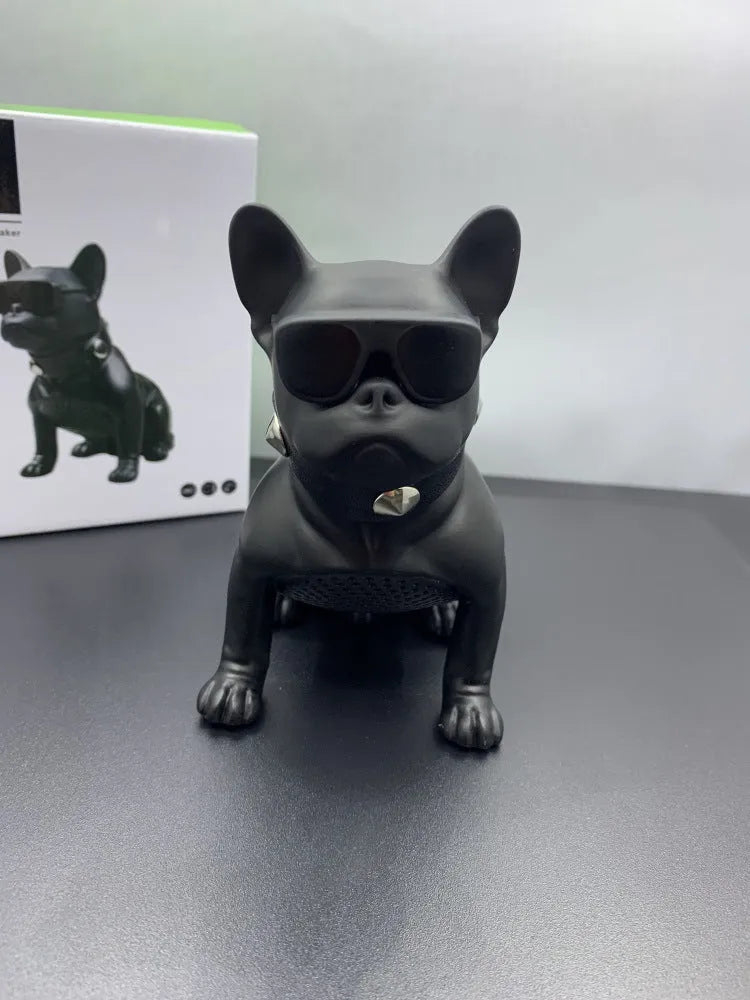 Mini bulldog-shaped Bluetooth speaker in black colour showing compact design with wireless connectivity