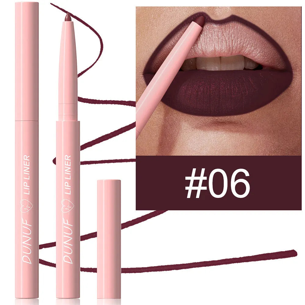 Set of twelve velvet matte lip liner pencils in different colours numbered 01 to 12