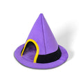 Purple cloth Halloween witch hat shaped cat bed measuring 60 by 45 centimetres.