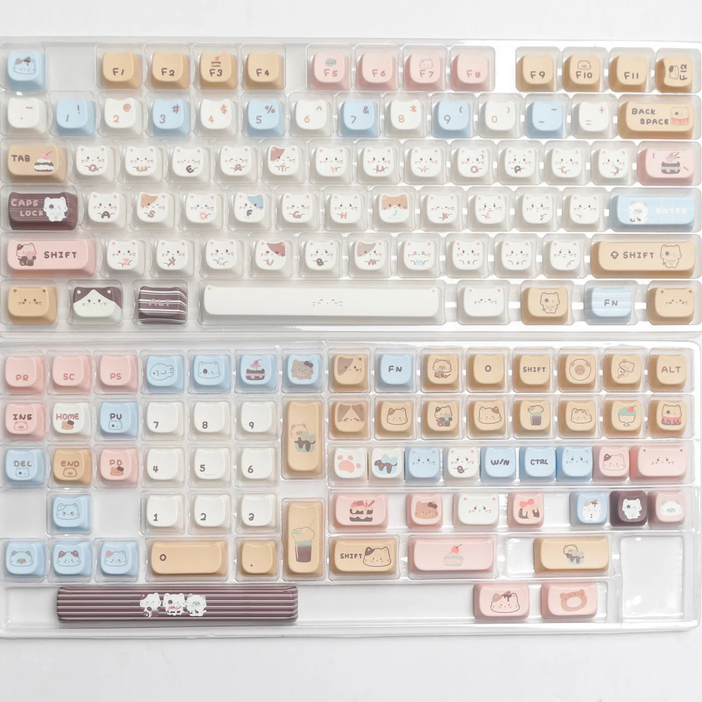 High Sea Salt Cat mechanical keyboard PBT key cap set with March past space bar design and 7u supplement kit