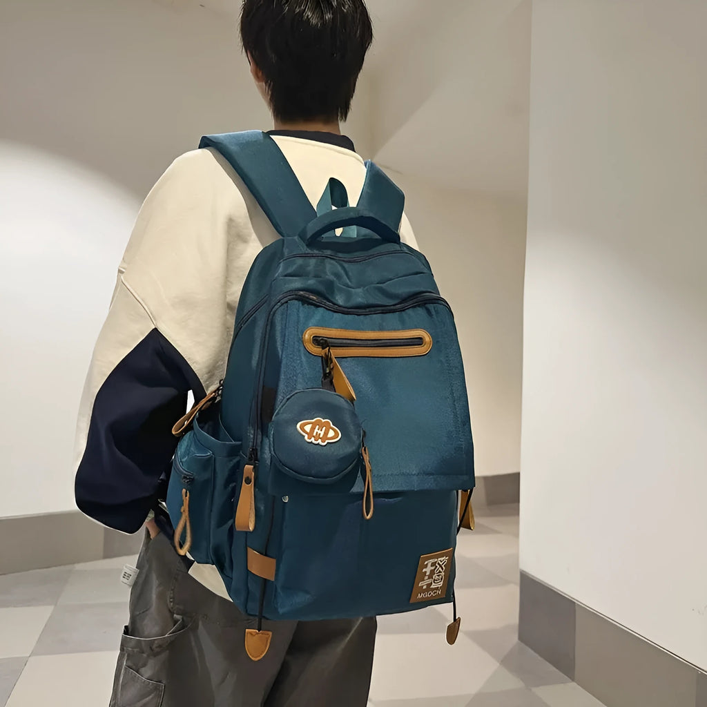 Nylon backpack for middle school students in street trend style with curved shoulder straps