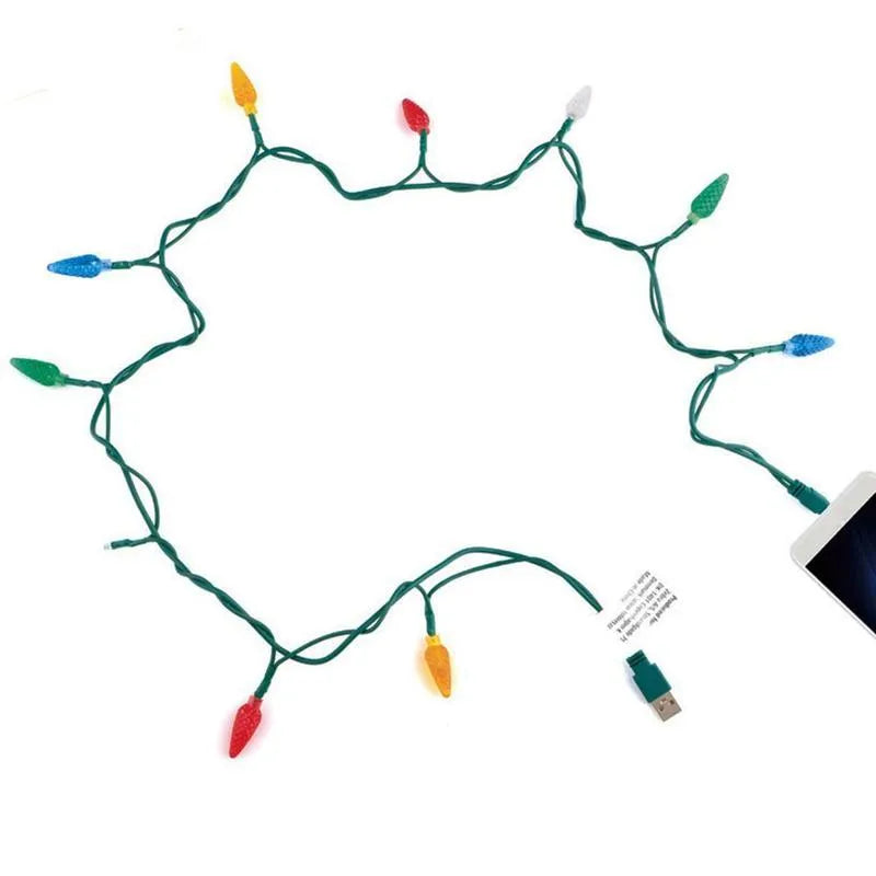 USB charging cable with 10 flashing LED Christmas lights for mobile devices and room decoration